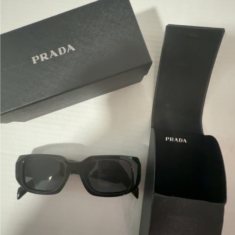 Prada Men’s Black Rectangle Sunglasses with Branded Case